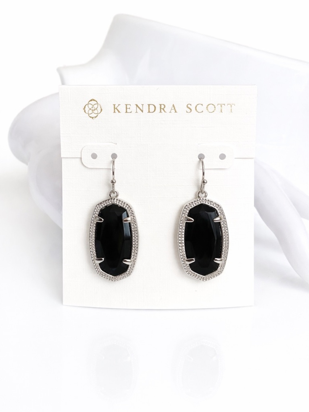 Kendra Scott Elle Drop Earrings Black Faceted Stone Silver Tone NWT
